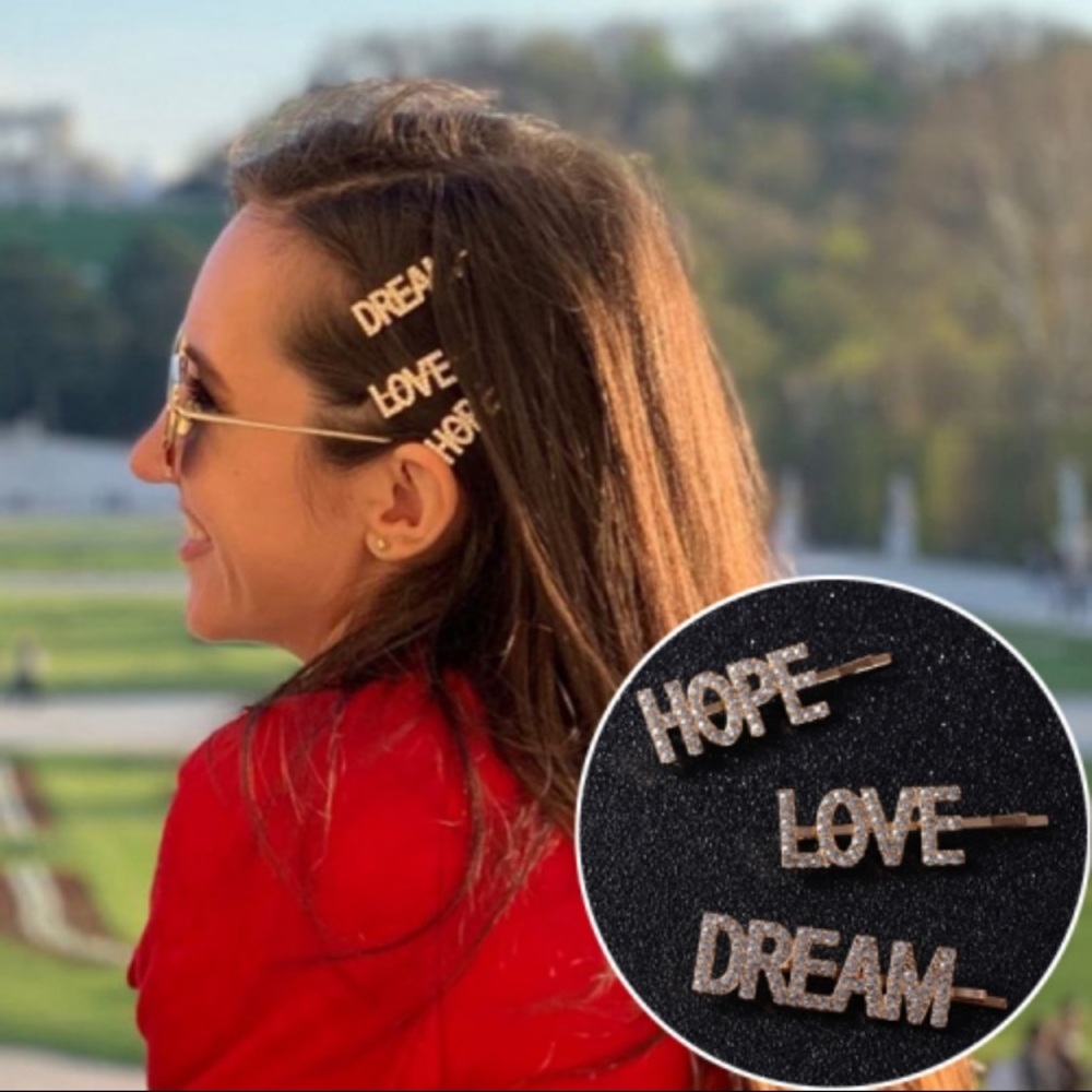 3/$30 Set of 3 Hope Love Dream Crystal Hair Pins
